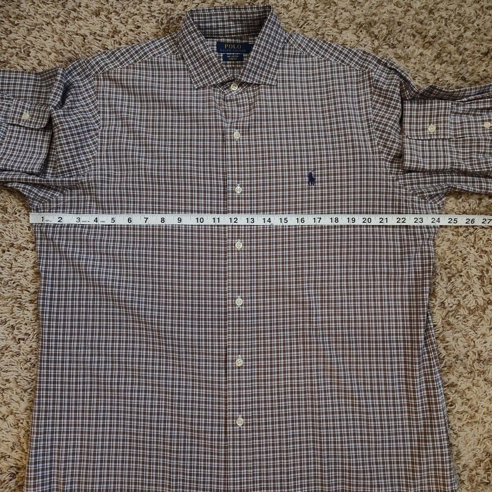 Polo Ralph Lauren Men Sz L Brown Plaid Stretch Long Sleeve Button Up Cotton - Picture 5 of 11